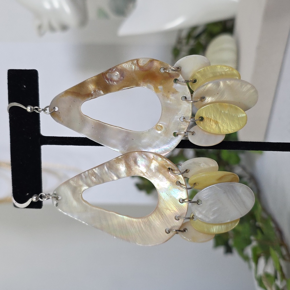 Artisan Vintage Large Statement Shell Drop Earrin… - image 2
